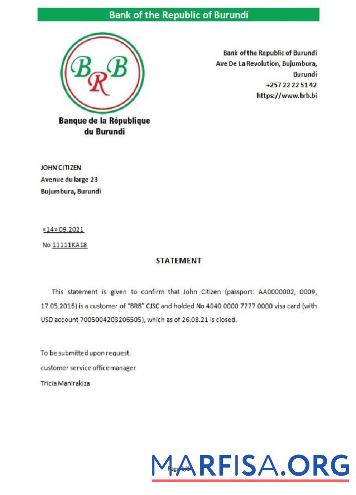 Realistic Burundi The republic bank of Burundi closure reference example